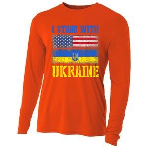 Support I Stand With Ukraine American Ukrainian Flag Gift Cooling Performance Long Sleeve Crew