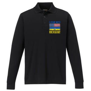 Support I Stand With Ukraine American Ukrainian Flag Gift Performance Long Sleeve Polo