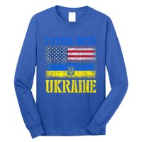 Support I Stand With Ukraine American Ukrainian Flag Gift Long Sleeve Shirt