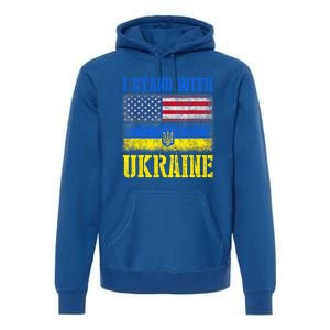 Support I Stand With Ukraine American Ukrainian Flag Gift Premium Hoodie