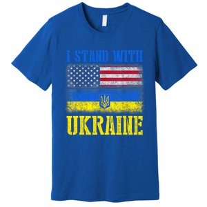 Support I Stand With Ukraine American Ukrainian Flag Gift Premium T-Shirt