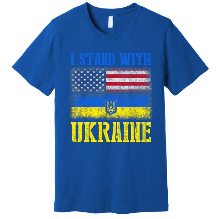 Support I Stand With Ukraine American Ukrainian Flag Gift Premium T-Shirt