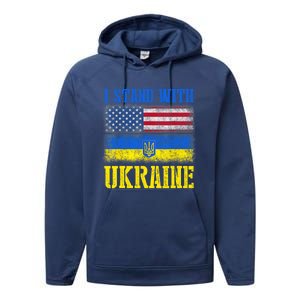 Support I Stand With Ukraine American Ukrainian Flag Gift Performance Fleece Hoodie