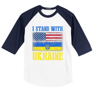 Support I Stand With Ukraine American Ukrainian Flag Gift Baseball Sleeve Shirt