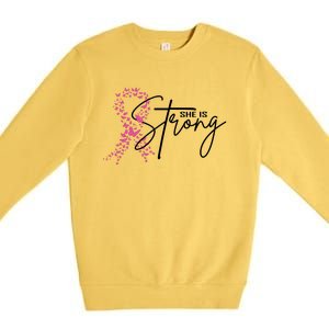 She Is Strong Breast Cancer Awareness Premium Crewneck Sweatshirt