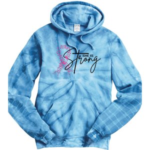 She Is Strong Breast Cancer Awareness Tie Dye Hoodie