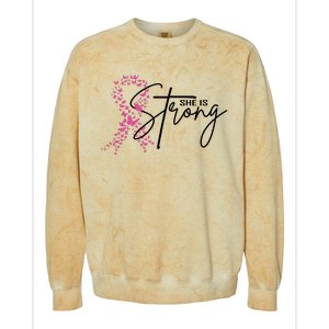 She Is Strong Breast Cancer Awareness Colorblast Crewneck Sweatshirt