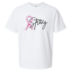 She Is Strong Breast Cancer Awareness Sueded Cloud Jersey T-Shirt