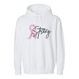 She Is Strong Breast Cancer Awareness Garment-Dyed Fleece Hoodie