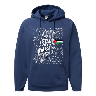 Support I Stand With Palestine Free Palestine Flag Arabic Performance Fleece Hoodie