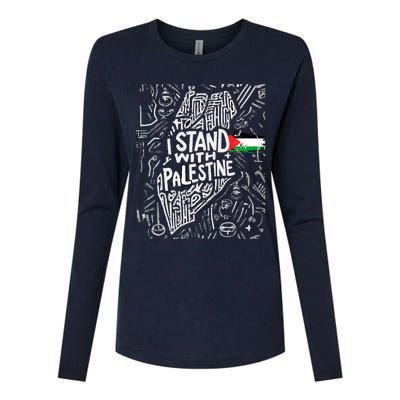 Support I Stand With Palestine Free Palestine Flag Arabic Womens Cotton Relaxed Long Sleeve T-Shirt