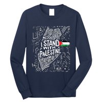 Support I Stand With Palestine Free Palestine Flag Arabic Long Sleeve Shirt