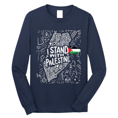 Support I Stand With Palestine Free Palestine Flag Arabic Long Sleeve Shirt