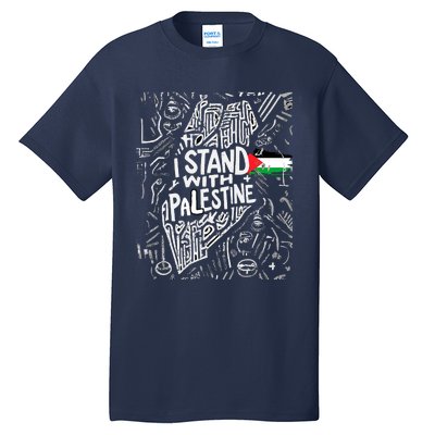 Support I Stand With Palestine Free Palestine Flag Arabic Tall T-Shirt