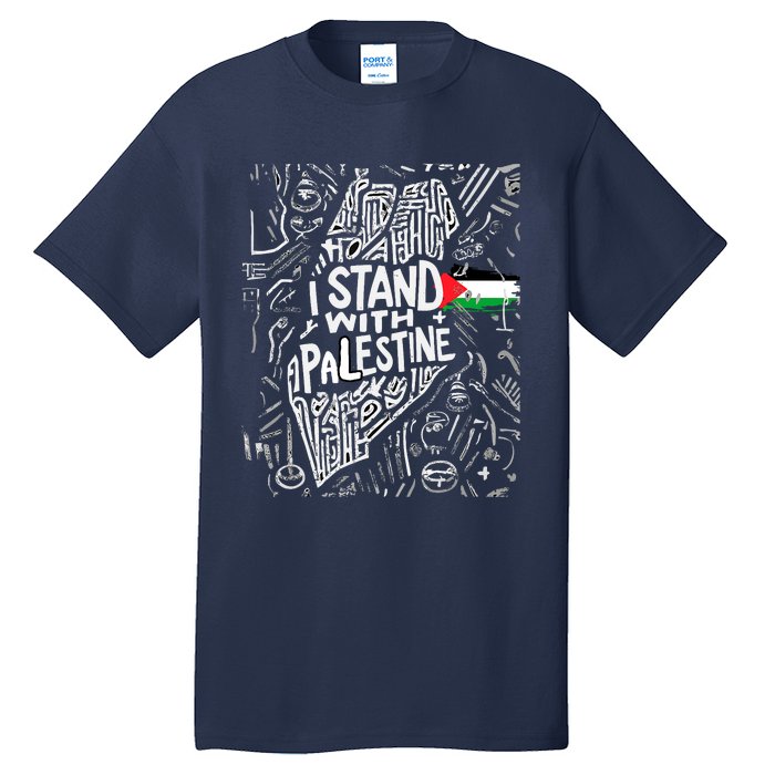 Support I Stand With Palestine Free Palestine Flag Arabic Tall T-Shirt