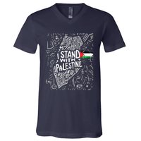 Support I Stand With Palestine Free Palestine Flag Arabic V-Neck T-Shirt