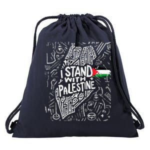 Support I Stand With Palestine Free Palestine Flag Arabic Drawstring Bag