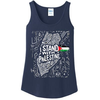 Support I Stand With Palestine Free Palestine Flag Arabic Ladies Essential Tank