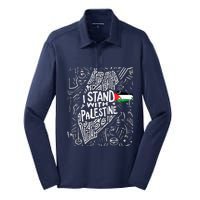 Support I Stand With Palestine Free Palestine Flag Arabic Silk Touch Performance Long Sleeve Polo