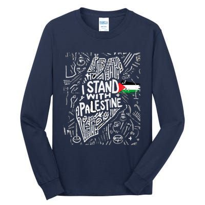 Support I Stand With Palestine Free Palestine Flag Arabic Tall Long Sleeve T-Shirt