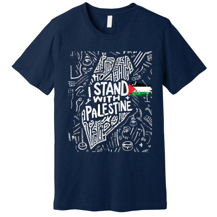 Support I Stand With Palestine Free Palestine Flag Arabic Premium T-Shirt