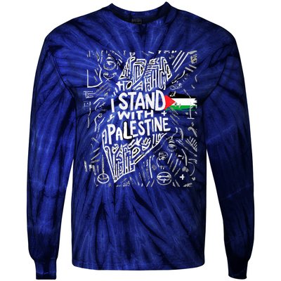 Support I Stand With Palestine Free Palestine Flag Arabic Tie-Dye Long Sleeve Shirt