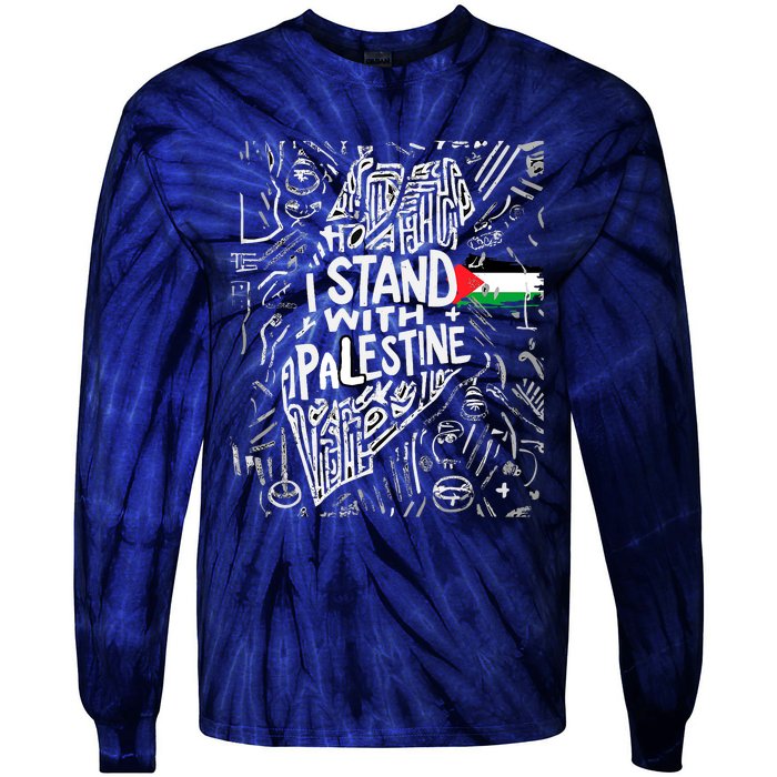 Support I Stand With Palestine Free Palestine Flag Arabic Tie-Dye Long Sleeve Shirt