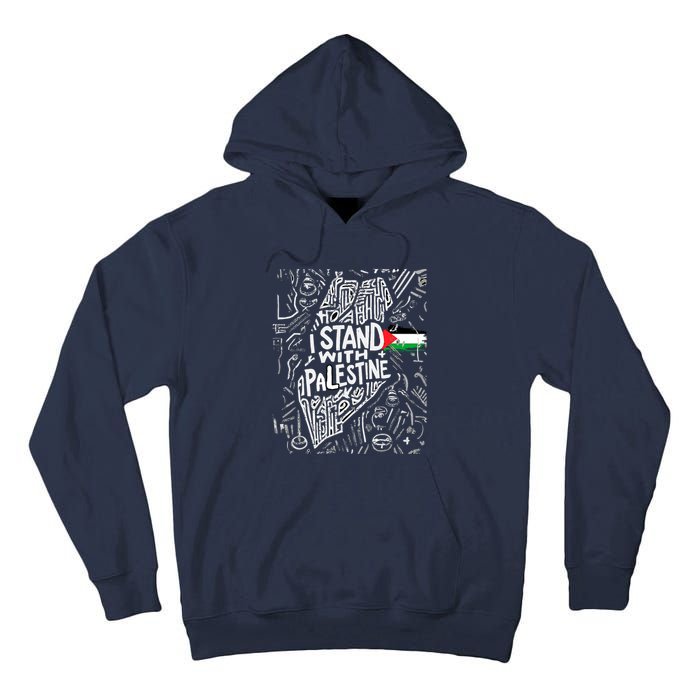 Support I Stand With Palestine Free Palestine Flag Arabic Tall Hoodie