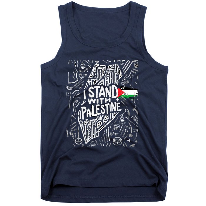 Support I Stand With Palestine Free Palestine Flag Arabic Tank Top