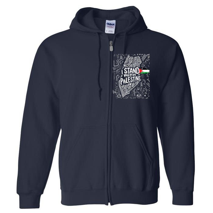 Support I Stand With Palestine Free Palestine Flag Arabic Full Zip Hoodie