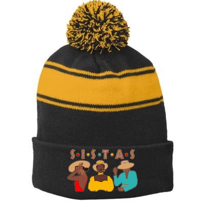 Sistas Stylish African American Stripe Pom Pom Beanie