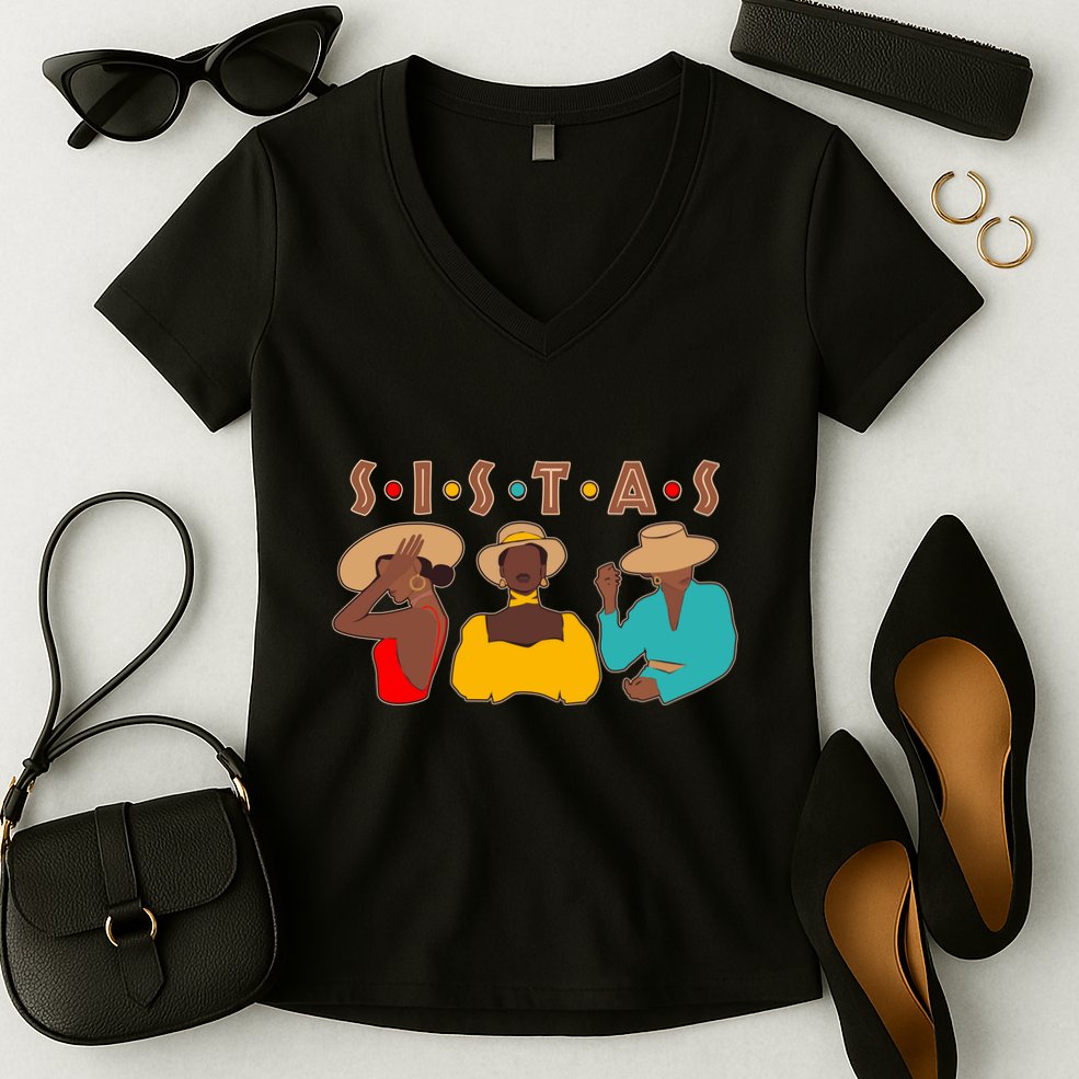 Sistas Stylish African American Women's V-Neck T-Shirt
