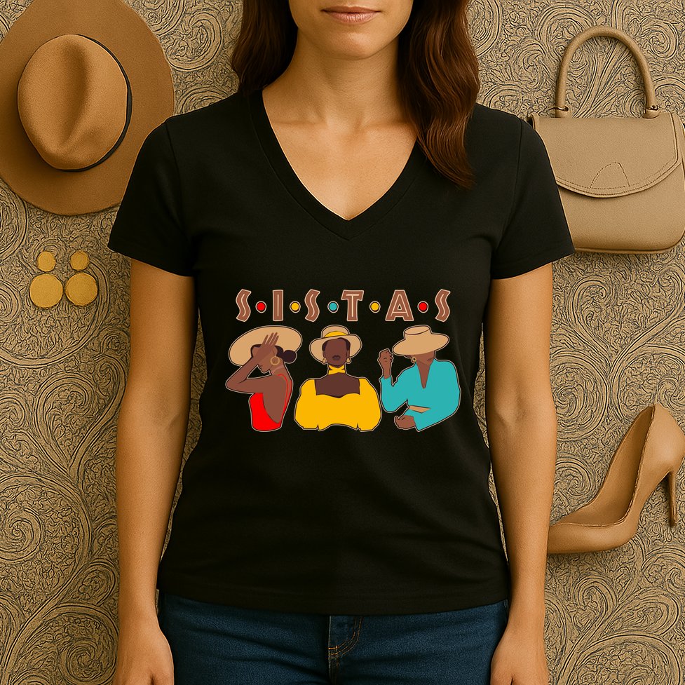 Sistas Stylish African American Women's V-Neck T-Shirt