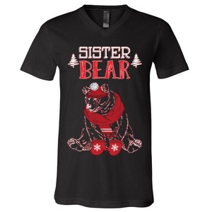 Sister Bear Christmas Santa Family Matching Pajamas V-Neck T-Shirt