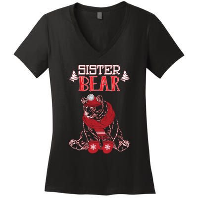Sister Bear Christmas Santa Family Matching Pajamas Women's V-Neck T-Shirt