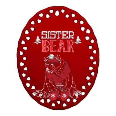 Sister Bear Christmas Santa Family Matching Pajamas Ceramic Oval Ornament