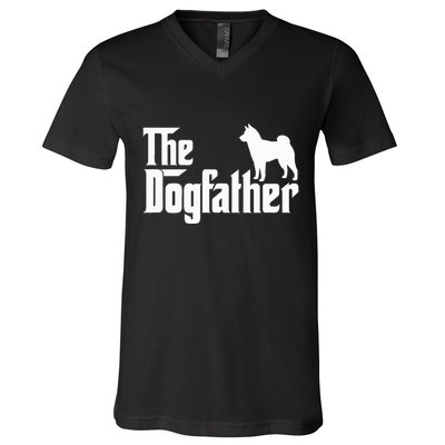 Shiba Inu The Dogfather Dog Dad Papa V-Neck T-Shirt