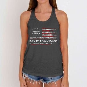 Say It To My Face Funny Kamala Harris 2024 Women's Knotted Racerback Tank