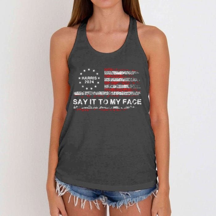 Say It To My Face Funny Kamala Harris 2024 Women's Knotted Racerback Tank