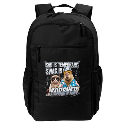 Sad Is Temporary Swag Is Forever Silly Cat Meme Capybara Daily Commute Backpack