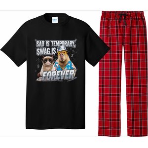 Sad Is Temporary Swag Is Forever Silly Cat Meme Capybara Pajama Set