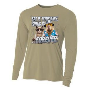 Sad Is Temporary Swag Is Forever Silly Cat Meme Capybara Cooling Performance Long Sleeve Crew