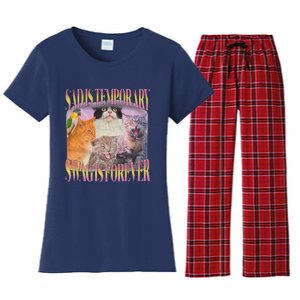 Sad Is Temporary Swag Is Forever Funny Silly Cat Meme Women's Flannel Pajama Set