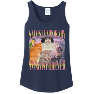 Sad Is Temporary Swag Is Forever Funny Silly Cat Meme Ladies Essential Tank