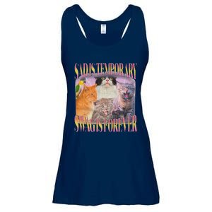 Sad Is Temporary Swag Is Forever Funny Silly Cat Meme Ladies Essential Flowy Tank