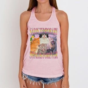 Sad Is Temporary Swag Is Forever Funny Silly Cat Meme Women's Knotted Racerback Tank