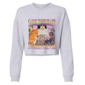 Sad Is Temporary Swag Is Forever Funny Silly Cat Meme Cropped Pullover Crew