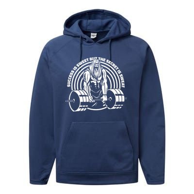 Sweat Is The Secret Deadlifter Funny Gift Performance Fleece Hoodie