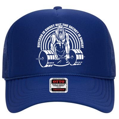 Sweat Is The Secret Deadlifter Funny Gift High Crown Mesh Back Trucker Hat