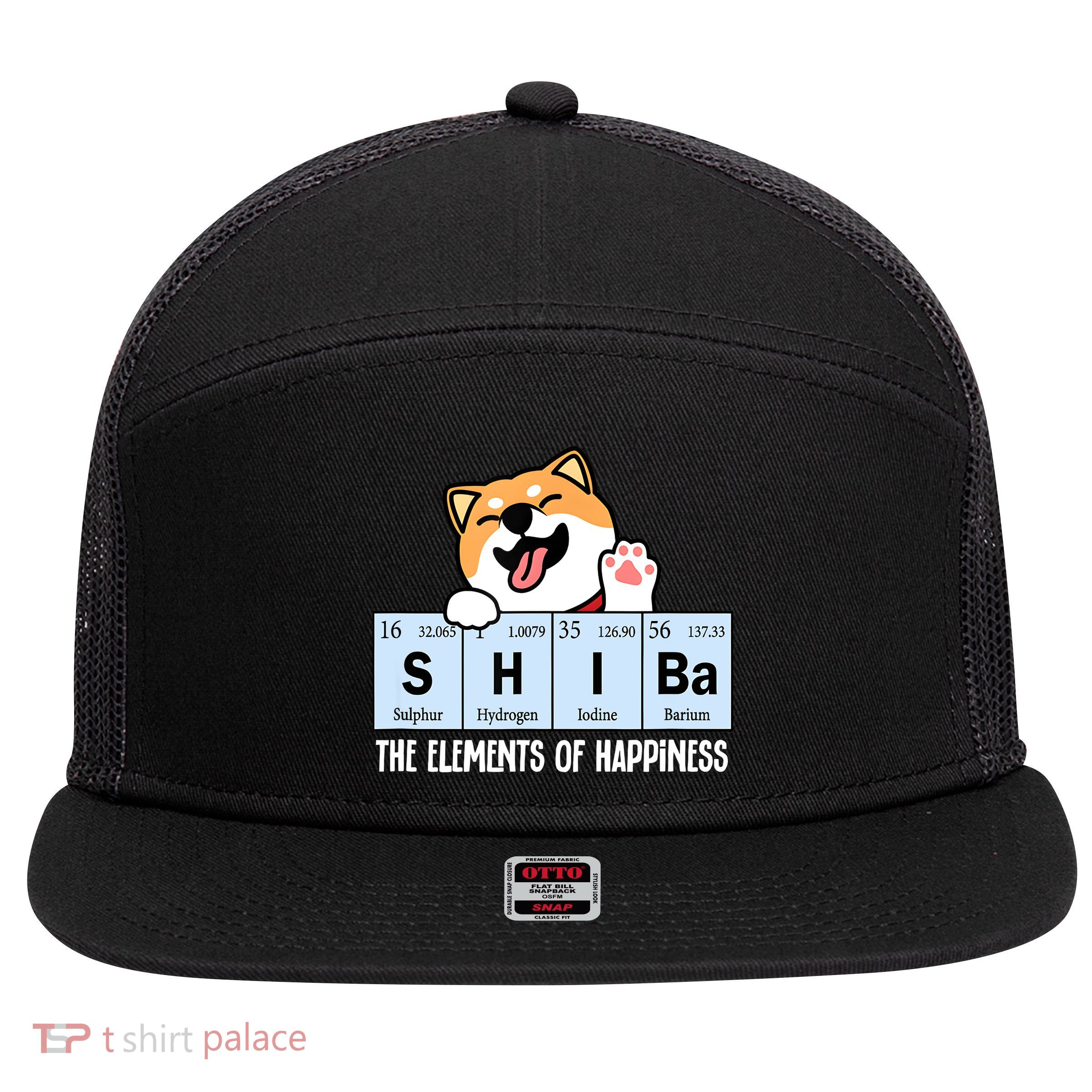 Shiba Inu Table Of Elements Happiness Shiba Inu Gift 7 Panel Mesh Trucker Snapback Hat